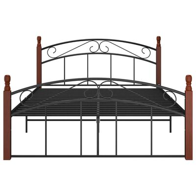 vidaXL Cadru de pat, negru, 140x200 cm, metal și lemn masiv de stejar