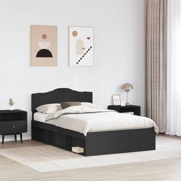 vidaXL Cadru de pat cu headboard Negru 120 x 190 cm Lemn de pin masiv