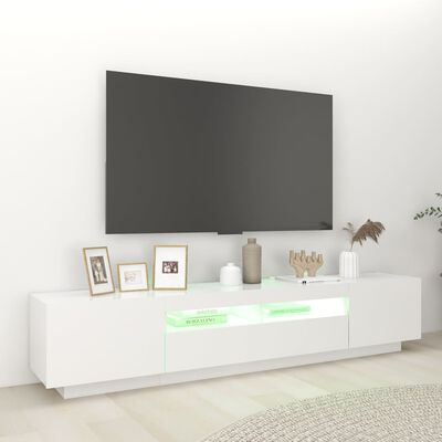 vidaXL Comodă TV cu lumini LED, alb, 200x35x40cm