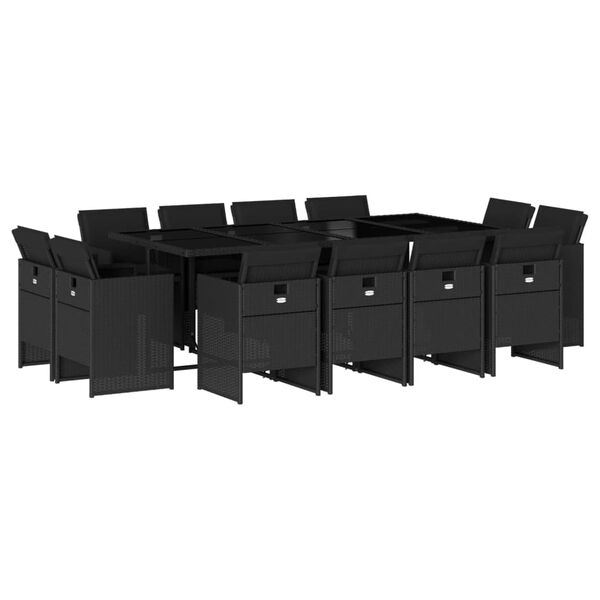 vidaXL Set mobilier de grădină cu perne, 13 piese, negru, poliratan