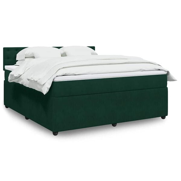 vidaXL Pat box spring cu saltea, verde &icirc;nchis, 180x200 cm, catifea