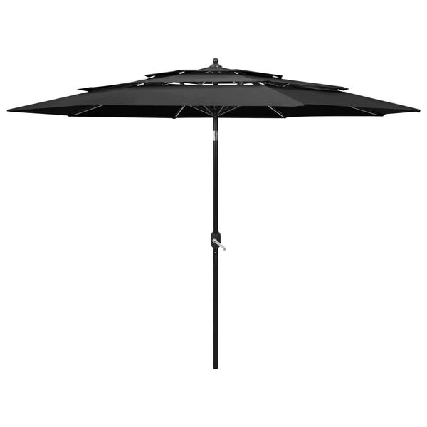 vidaXL Umbrelă de grădină 3 niveluri, stâlp aluminiu, antracit, 3 m