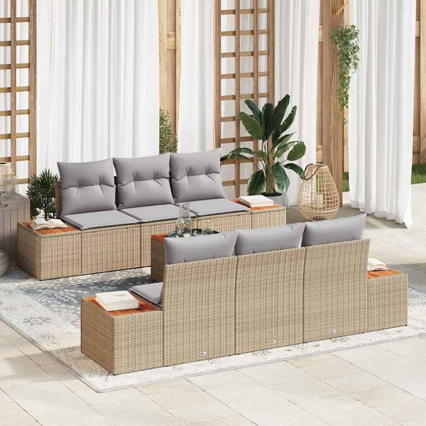 vidaXL Set de canapele pentru grădină cu pernă 7 pcs Bej Rattan poli