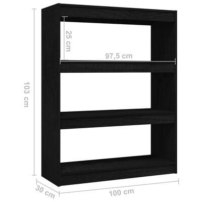 vidaXL Bibliotecă/Separator cameră, negru, 100x30x103 cm, lemn de pin