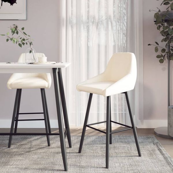 vidaXL Scaune de bar, 2 buc., crem, catifea