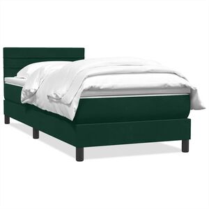 vidaXL Pat box spring cu saltea, verde &icirc;nchis, 90x210 cm, catifea