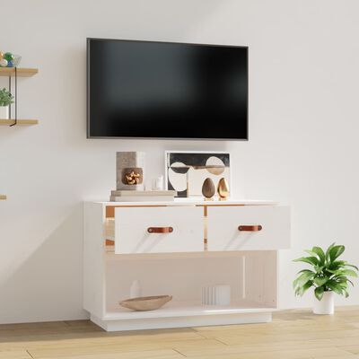 vidaXL Comodă TV, alb, 90x40x60 cm, lemn masiv de pin