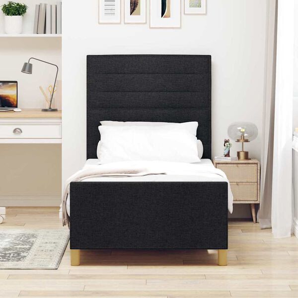 vidaXL Cadru de pat cu headboard Negru 90 x 200 cm țesătură