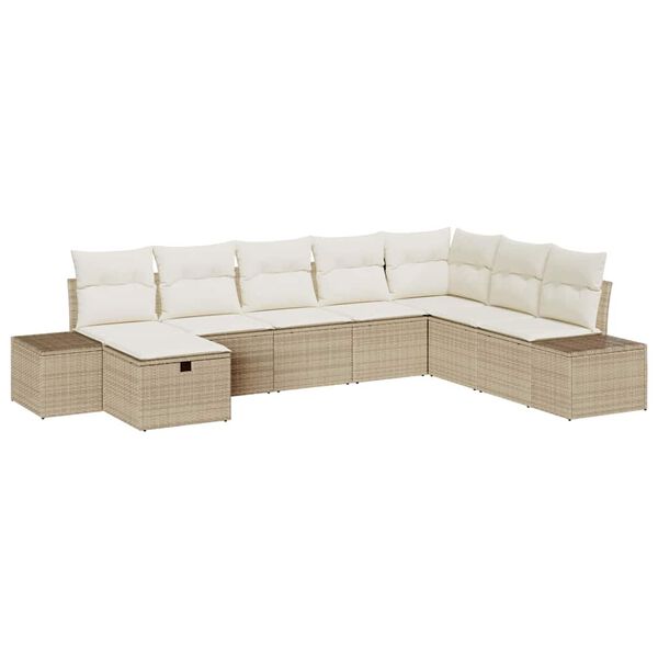 vidaXL Set de canapele pentru grădină cu pernă 8 pcs Bej Rattan poli