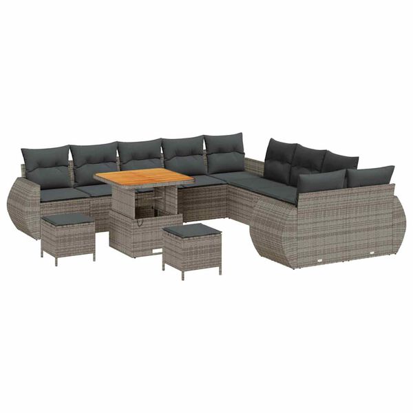 vidaXL Set de canapele pentru grădină cu pernă 13 pcs Gri
