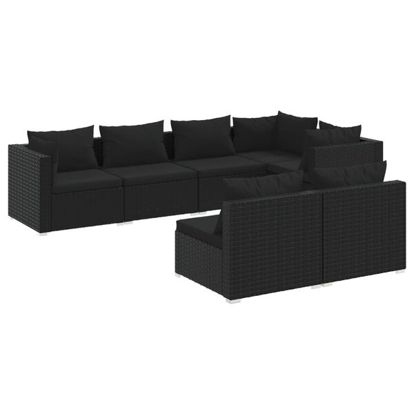 vidaXL Set mobilier de grădină cu perne, 7 piese, negru, poliratan