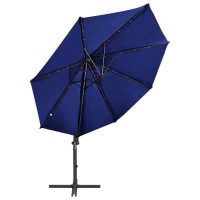 vidaXL Umbrelă suspendată cu stâlp și LED-uri, albastru azuriu, 300 cm