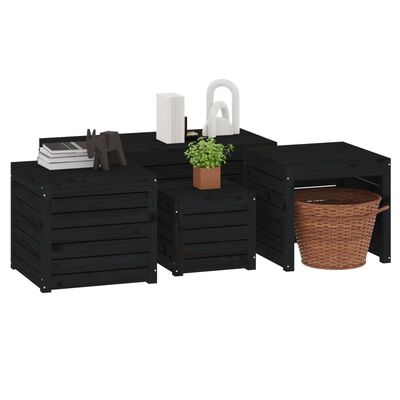 vidaXL Set cutii de grădină, 4 piese, negru, lemn masiv de pin