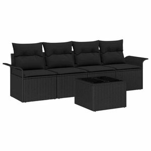 vidaXL Set de canapele pentru grădină cu pernă 5 pcs Negru poliratan