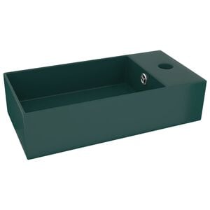vidaXL Chiuvetă de baie cu preaplin, verde &icirc;nchis, ceramică