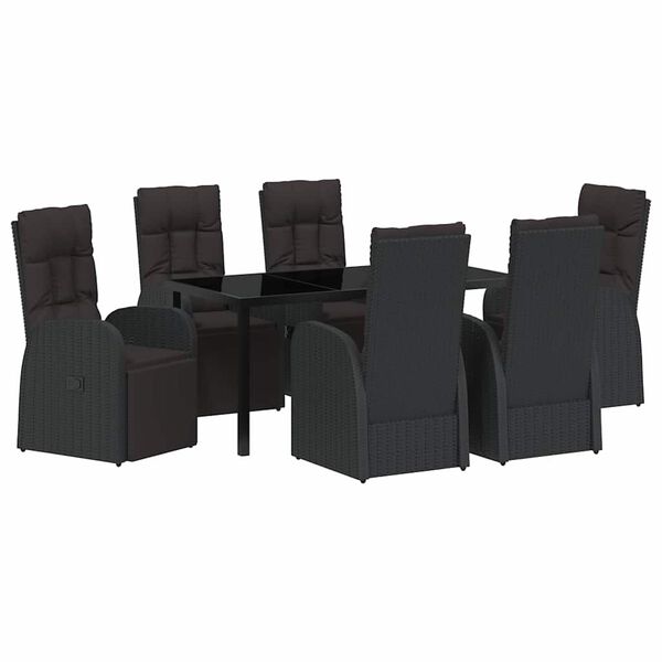 vidaXL Set de masă pentru grădină cu pernă 7 pcs Negru poliratan