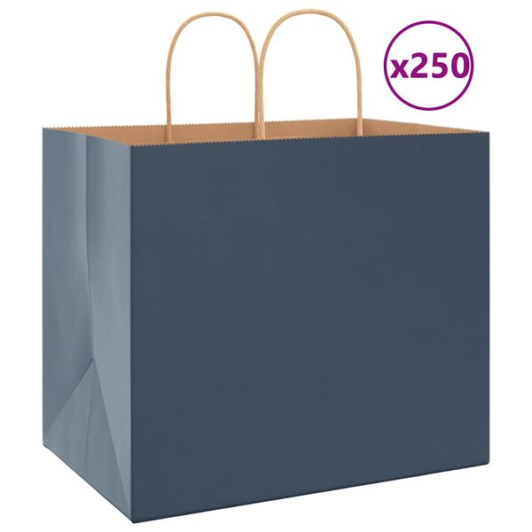 vidaXL Pungi de h&acirc;rtie 250 buc cu m&acirc;nere Albastre 32x22x28 cm