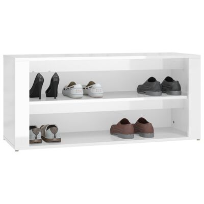 vidaXL Suport pantofi, alb extralucios, 100x35x45 cm, lemn prelucrat
