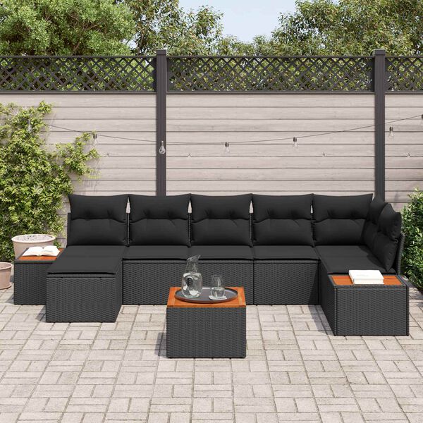vidaXL Set de canapele pentru grădină cu pernă 8 pcs Negru Poliratan