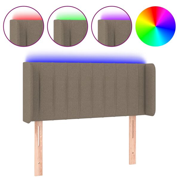 vidaXL Tăblie de pat cu LED, gri taupe, 93x16x78/88 cm, textil