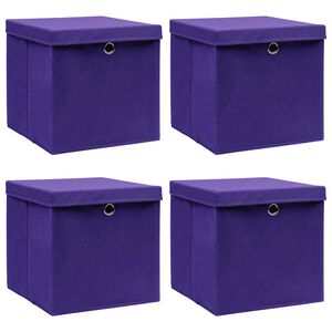 vidaXL Cutii depozitare cu capace 4 buc. violet, 32x32x32 cm, textil