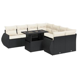 vidaXL Set mobilier de grădină cu perne, 9 piese, negru, poliratan