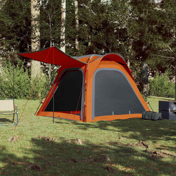 vidaXL Cort camping, 4 persoane, gri/oranj, impermeabil, setare rapidă