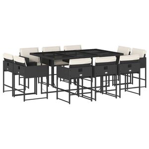 vidaXL Set mobilier de exterior cu perne, 11 piese, negru, poliratan
