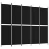 vidaXL Paravan de cameră cu 5 panouri, negru, 250x200 cm, textil
