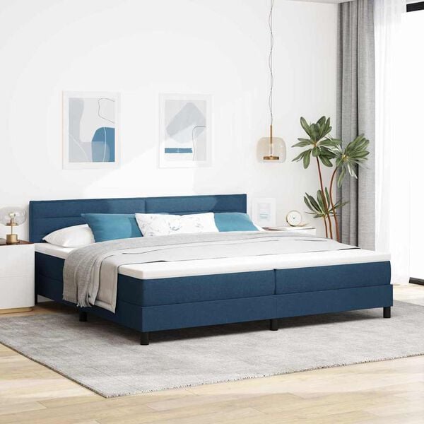 vidaXL Pat cu arcuri cu headboard albastru 200 x 200 cm țesătură