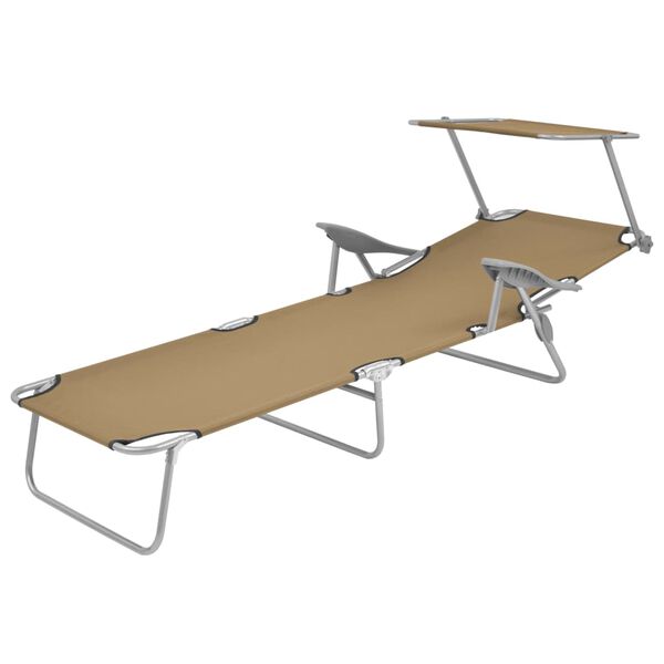 vidaXL Șezlong de plajă pliabil cu baldachin, gri taupe, oțel