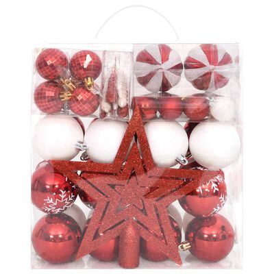 vidaXL Set globuri de Crăciun, 64 piese, roșu și alb