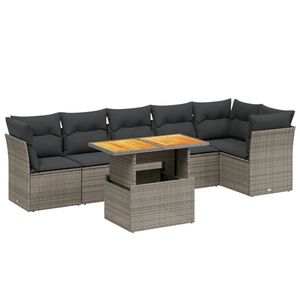 vidaXL Set canapele de grădină, 7 piese, cu perne, gri, poliratan