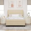 vidaXL Pat cu arcuri cu saltea cu headboard Crem 140 x 190 cm țesătură