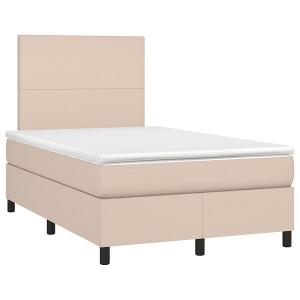 vidaXL Pat box spring cu saltea, cappuccino, 120x190cm piele ecologică