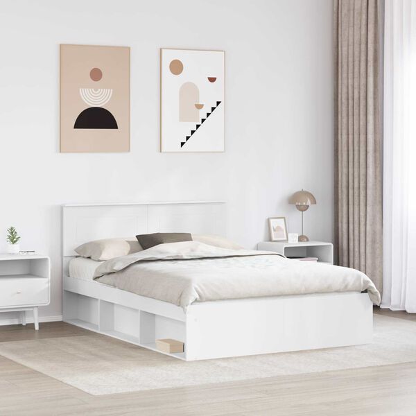 vidaXL Cadru de pat cu headboard Alb 150 x 200 cm Lemn compozit