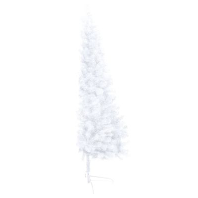 vidaXL Jumătate brad Crăciun pre-iluminat cu set globuri, alb, 210 cm