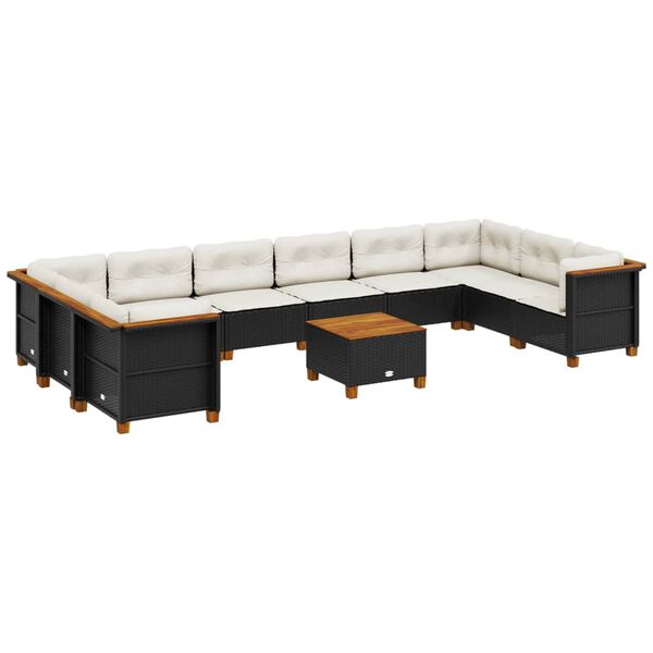 vidaXL Set canapele de grădină cu perne, 11 piese, negru, poliratan