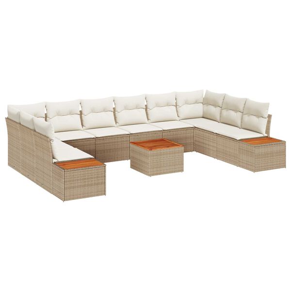 vidaXL Set de canapele pentru grădină cu pernă 11 pcs Bej Rattan poli