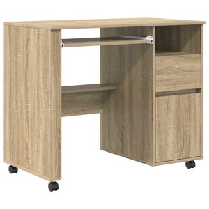vidaXL Birou cu roți Stejar Sonoma Lemn prelucrat 91 x 50 x 77 cm