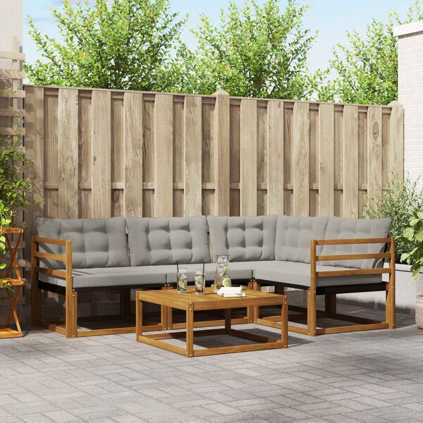 vidaXL Set de canapele de exterior 5 pcs Gri natural și deschis