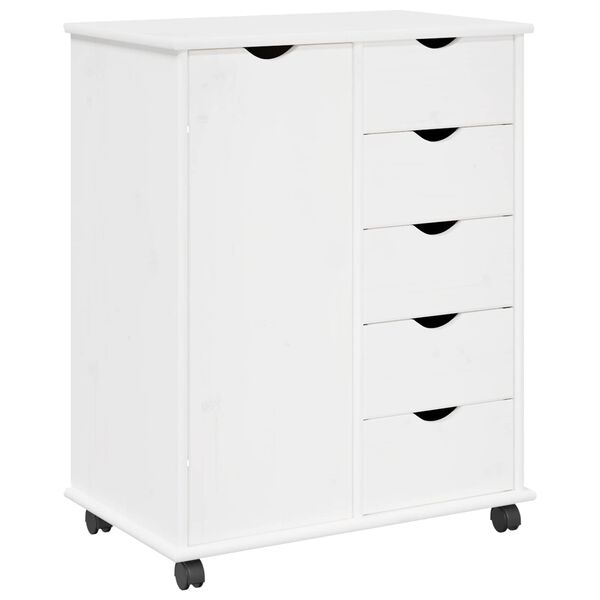 vidaXL Cabinet mobil cu roata Alb 63,5 x 39 x 79 cm Lemn de pin masiv