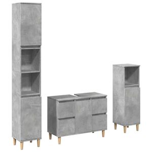 vidaXL Set mobilier de baie, 3 piese, gri beton, lemn compozit