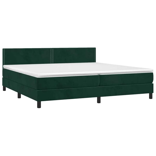vidaXL Pat box spring cu saltea, verde &icirc;nchis, 200x200 cm, catifea