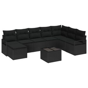 vidaXL Set de canapea cu pernă 9 pcs Negru poliratan