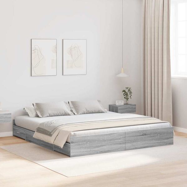 vidaXL Cadru de pat cu depozitare cu headboard Gri Sonoma 200 x 200 cm