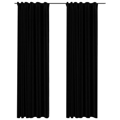 vidaXL Perdele opace aspect pânză, cârlige, 2 buc., negru, 140x225 cm