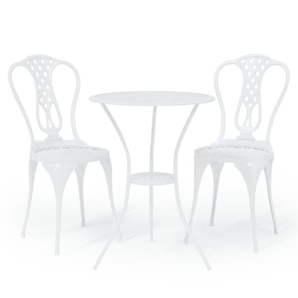 vidaXL Set mobilier bistro, 3 piese, alb, aluminiu turnat