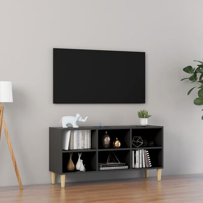 vidaXL Comodă TV, picioare lemn masiv, gri, 103,5x30x50 cm