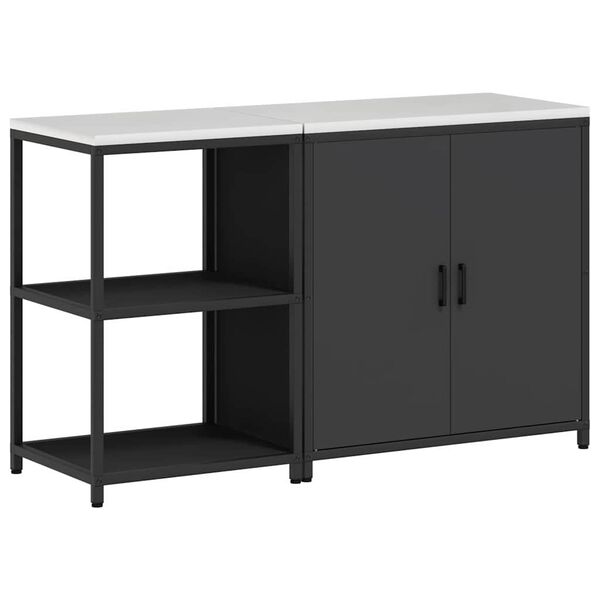 vidaXL Set de depozitare pentru bucătărie cu raft cu ușă 2 pcs Negru